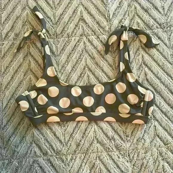 Scoop Neck Bikini Top Green and White Polka Dots size small - Picture 1 of 5